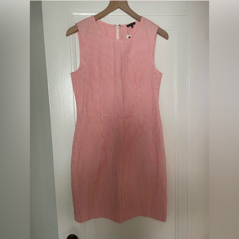 Theory Pink and White Striped Midi Dress